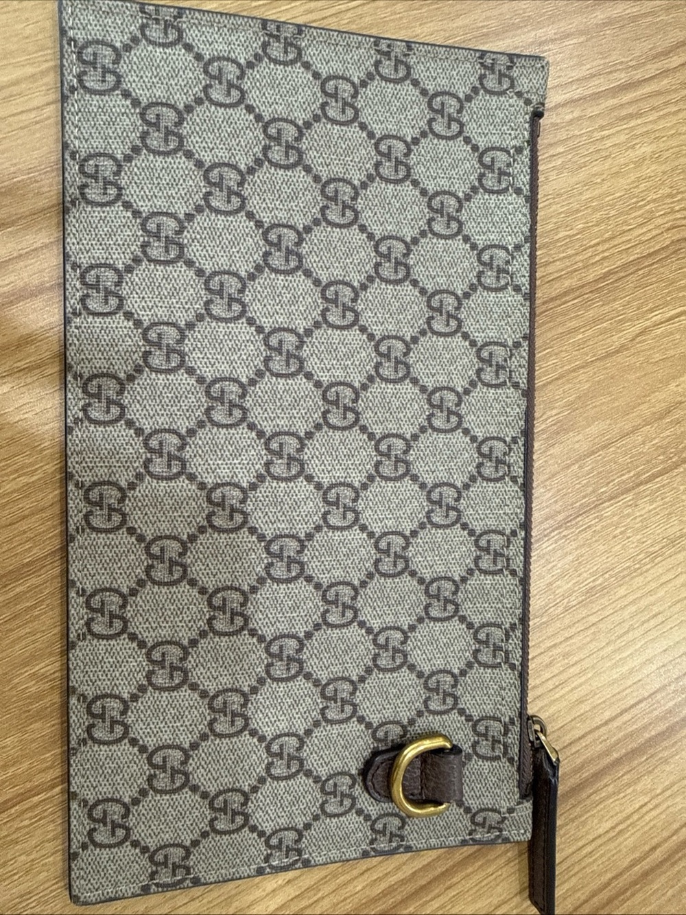 Gucci Beige and Brown GG Monogram Zip Pouch
